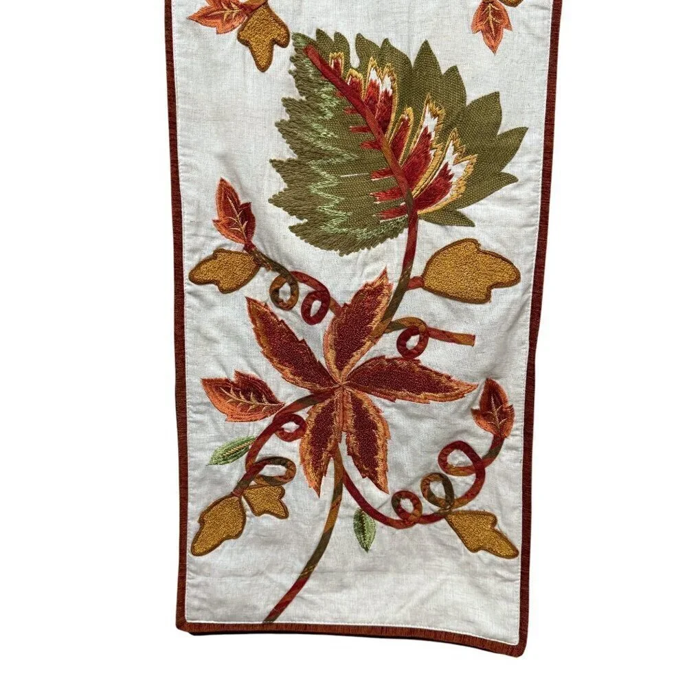 PIER 1 IMPORTS Table Runner Embroidered Harvest Floral and Leaves 14x70